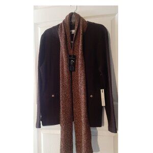 New SUSAN BRISTOL 100% Wool Brown Front Zip Jacket with a Detachable Scarf